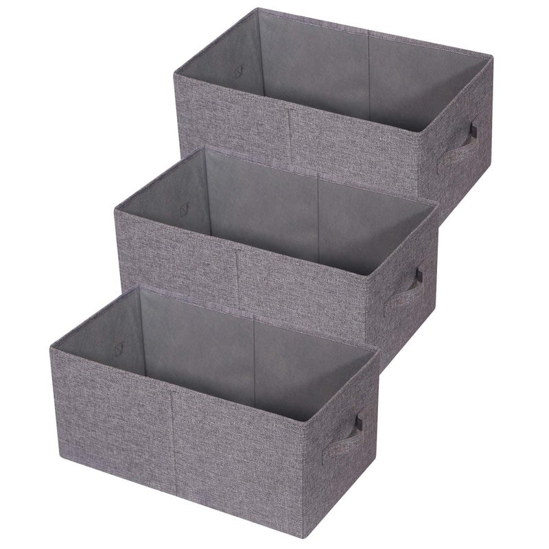 TENABORT Set of 3 Closet Organizer Bins with Handle, Fabric Foldable Storage Baskets Cloth Box Containers for Shelves Home Office Clothes Clothing - Image 1